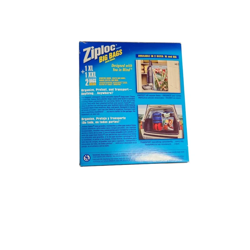 Ziploc Big Bags XL and XXL Storage Bags 2 Count Double Zipper Heavy Duty Blue